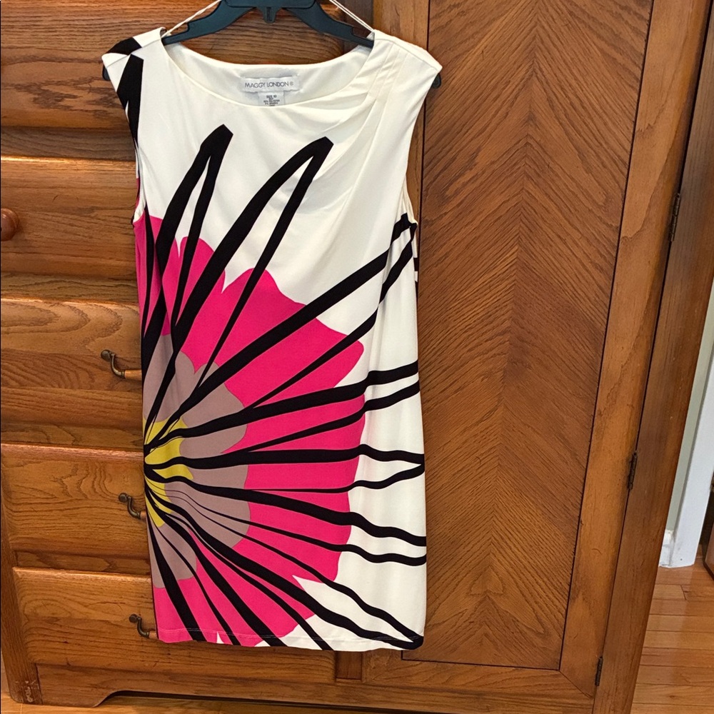 Maggy London Asymmetrical Dress with Pink and Yellow Floral Design